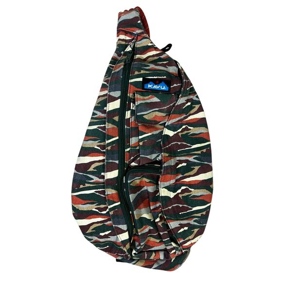 KAVU Rope Sling Bag One Size Multicolor Canvas Abstract Camo Outdoor Y2K Utility - Picture 1 of 4